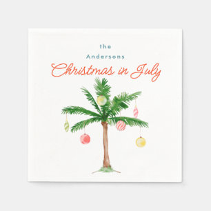 Watercolor Palm Tree Xmas in July BBQ Summer Party Napkin