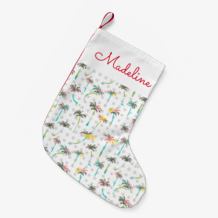 Watercolor Palm Trees   Add Your Name Small Christmas Stocking