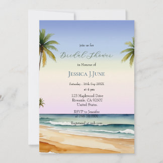 Watercolor Palm Trees Beach Island Bridal Shower Invitation