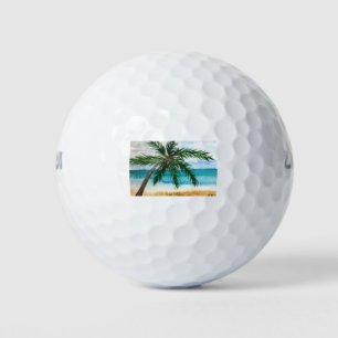 Watercolor palm trees beach sea hawaii coastal golf balls