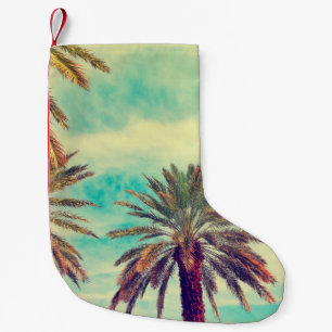 Watercolor palm trees in sunny day small christmas stocking