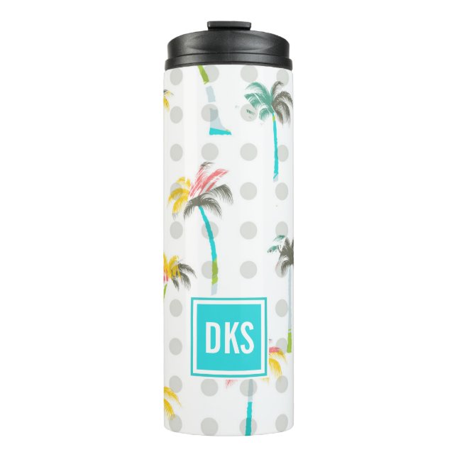 Watercolor Palm Trees | Monogram Thermal Tumbler (Front)