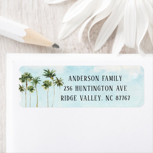Watercolor Palm Trees New Address Label (Insitu)
