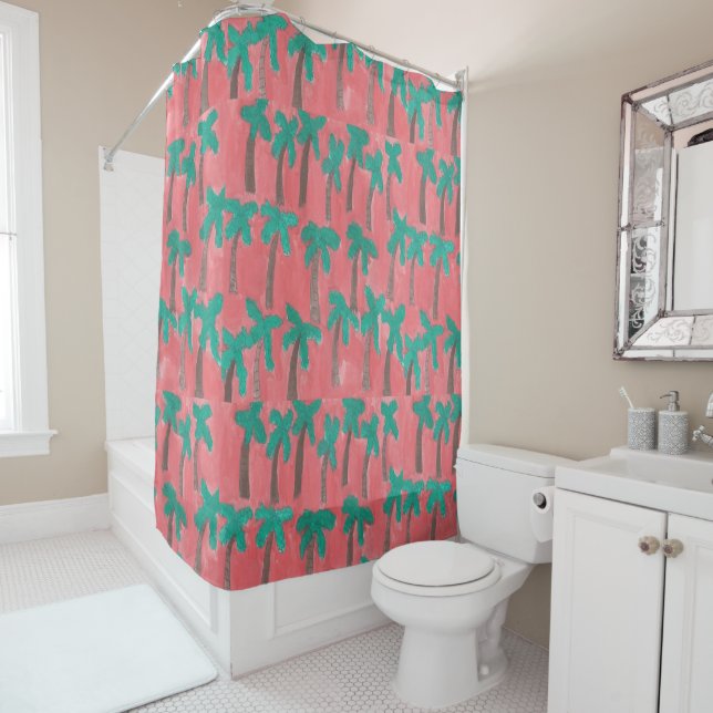 Watercolor Palm Trees Shower Curtain (In Situ)