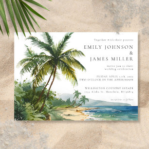 Watercolor Palm Trees Tropical Beach Wedding Invitation