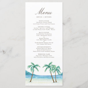 Watercolor Palm Trees Tropical Beach Wedding Menu