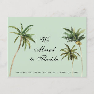 Watercolor Palm Trees Tropical Moved to Florida Announcement Postcard