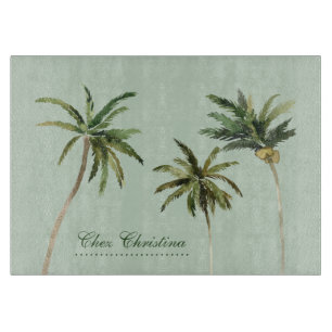 Watercolor Palm Trees Tropical Personalised Cutting Board