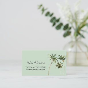 Watercolor Palm Trees Tropical Theme  Business Card