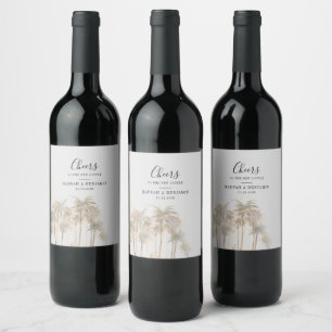 Watercolor Palm Trees Tropical Wedding Reception Wine Label