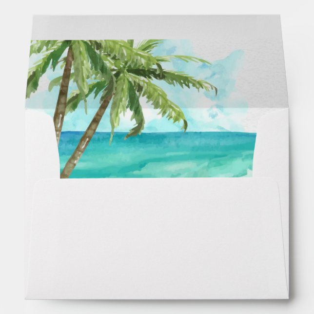 Watercolor Palm Trees Wedding Lined Envelope (Back (Bottom))