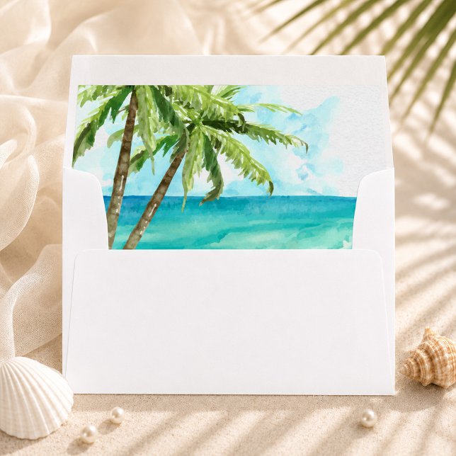 Watercolor Palm Trees Wedding Lined Envelope (Watercolor Palm Trees Wedding Lined Envelope)