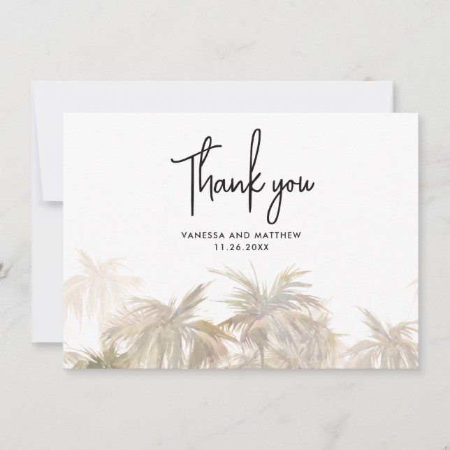 Watercolor Palm Trees Wedding Thank You (Front)