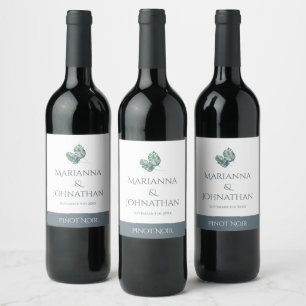 Watercolor Palms and Slate Wedding Wine Label