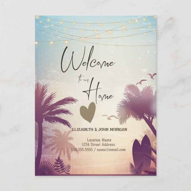 Watercolor Palms Beach Announcement Postcard (Front)