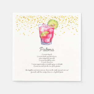 Watercolor Paloma Custom Drink Cocktail Recipe Napkin