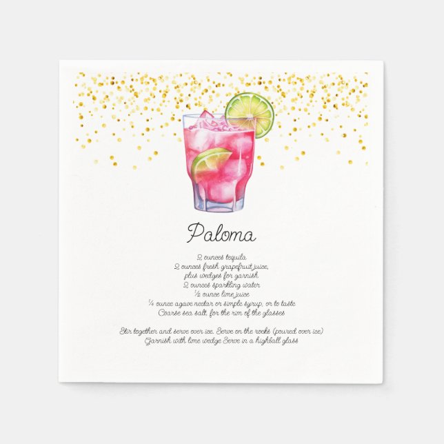 Watercolor Paloma Custom Drink Cocktail Recipe Napkin (Front)