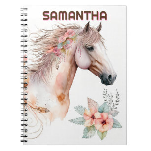 Watercolor palomino horse summer floral flowers notebook