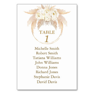 Watercolor Pampas Grass Baptism Seating Chart Table Number