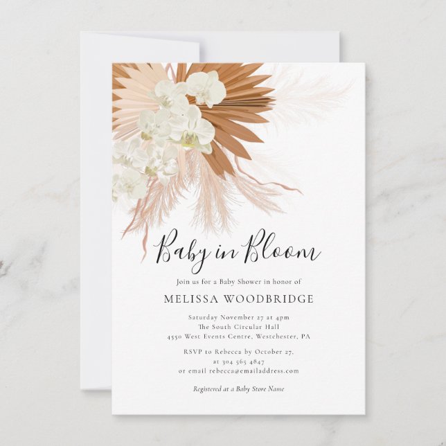Watercolor Pampas Grass Fall Girl Baby Shower Invitation (Front)