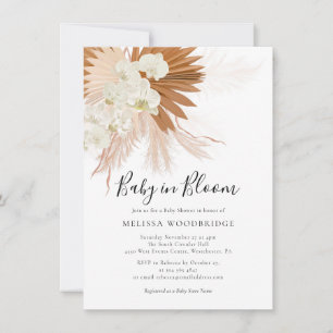 Watercolor Pampas Grass Fall Girl Baby Shower Invitation