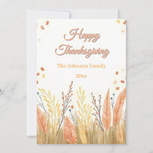 Watercolor Pampas Grass & Rustic Boho Thanksgiving Holiday Card