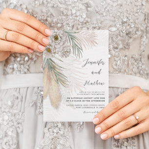 Watercolor Pampas Grass & White Floral Wedding Invitation