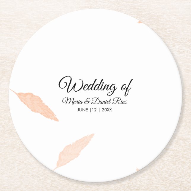 Watercolor Pampas Leaf Silhouette Wedding     Round Paper Coaster (Front)