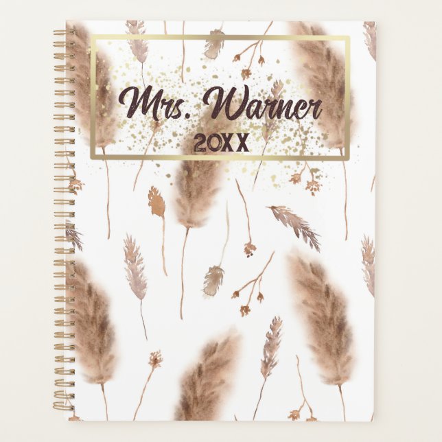 Watercolor Pampas Personalised Teacher Gift   Plan Planner (Front)