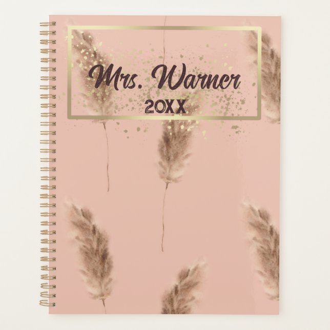 Watercolor Pampas Personalised Teacher Gift   Planner (Front)