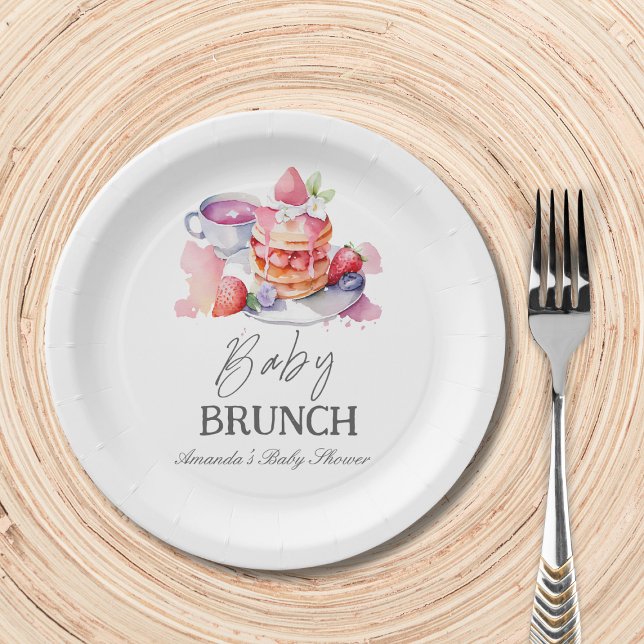 Watercolor Pancake Baby Brunch Shower Paper Plate (Creator Uploaded)