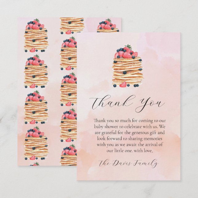 Watercolor Pancakes Baby Shower  Thank You Card (Front/Back)