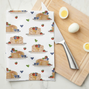 Watercolor Pancakes Berries Breakfast Brunch Tea Towel
