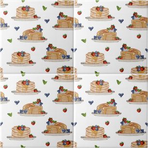 Watercolor Pancakes Berries Breakfast Brunch  Tile