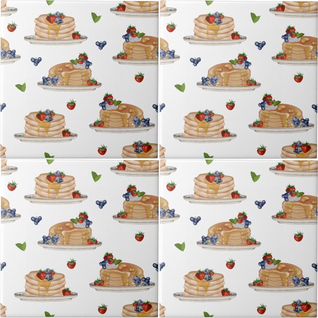Watercolor Pancakes Berries Breakfast Brunch  Tile (Watercolor Pancakes Berries Breakfast Brunch Ceramic Tile)