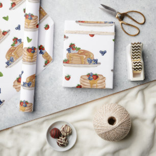 Watercolor Pancakes Berries Breakfast Brunch  Wrapping Paper