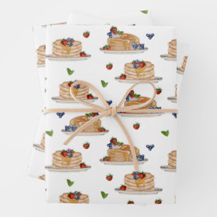 Watercolor Pancakes Berries Breakfast Brunch  Wrapping Paper Sheet