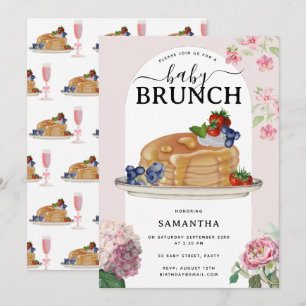 Watercolor Pancakes Berries Brunch Baby Shower Invitation