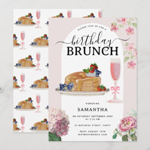 Watercolor Pancakes Berries Brunch Birthday Party Invitation