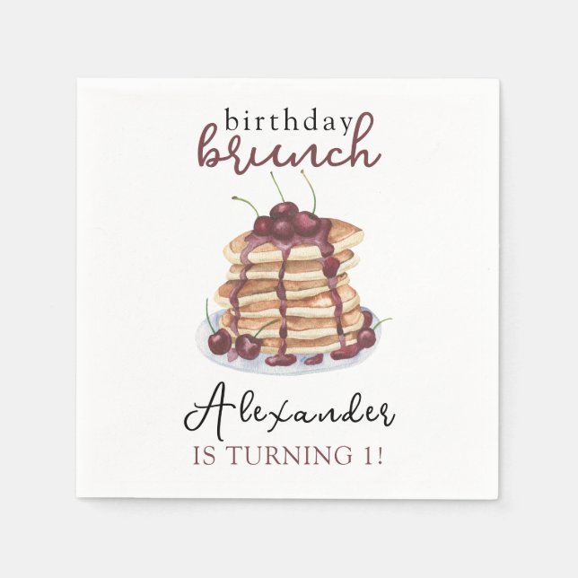 Watercolor Pancakes Birthday Party Napkin (Front)