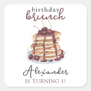Watercolor Pancakes Birthday Party Square Sticker