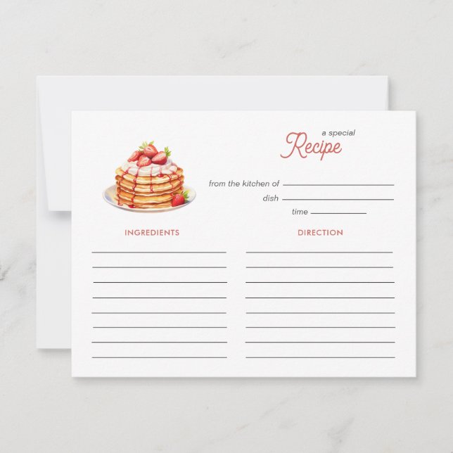 Watercolor Pancakes Bridal brunch Recipe card (Front)