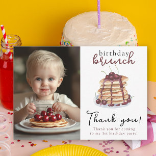 Watercolor Pancakes First Birthday Party Thank You Card