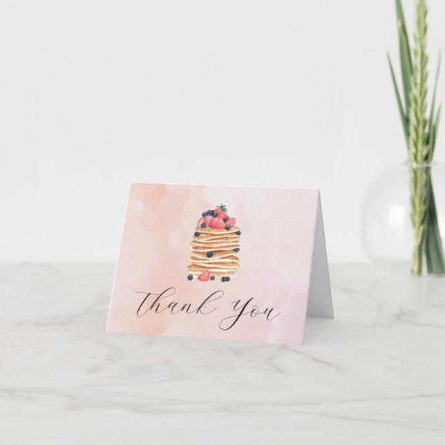 Watercolor Pancakes Pink Blank Inside Thank You Card (Front)