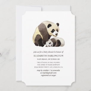 Watercolor panda baby shower. Cute bear animal Invitation