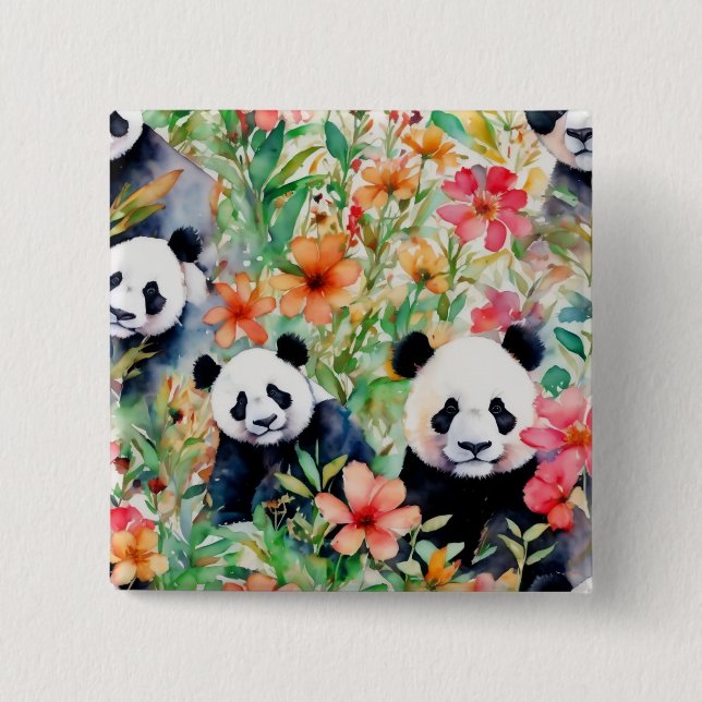 Watercolor Panda Bear 15 Cm Square Badge (Front)