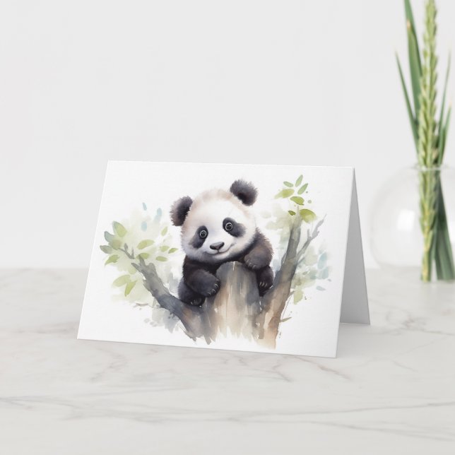 Watercolor Panda Bear Birthday Card (Front)