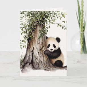 Watercolor Panda Bear By Tree Card