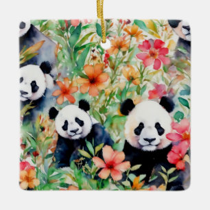 Watercolor Panda Bear Ceramic Ornament