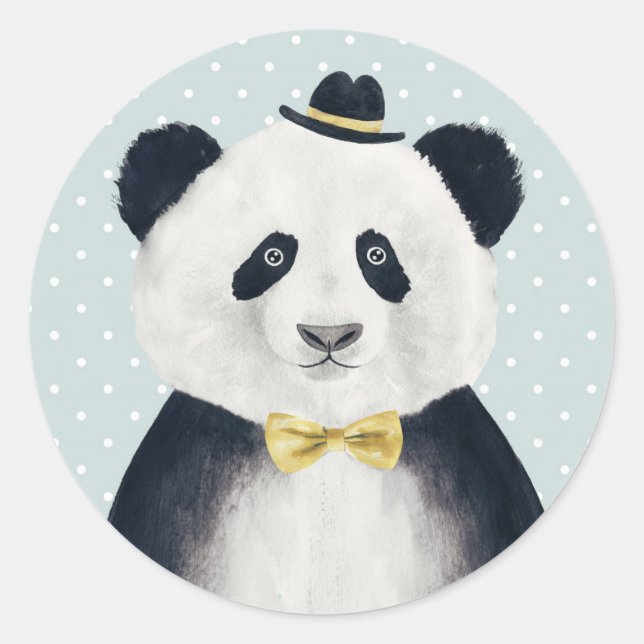 Watercolor Panda Bear Classic Round Sticker (Front)